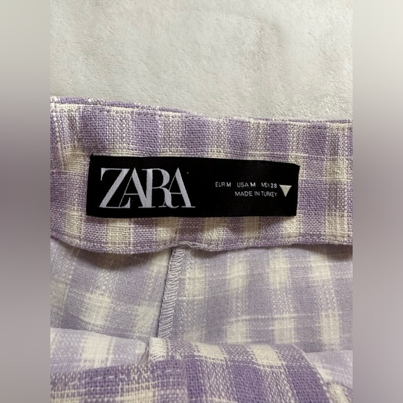Zara Gingham Shorts Women’s Size M Lavender White Front Zip High Rise - Picture 6 of 6